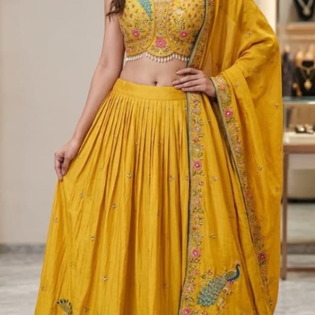 Yellow, Multicolored embroidery (Pink, Green, Blue) Lehenga Choli