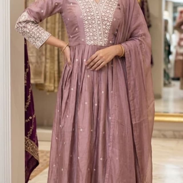Mauve, Dusty Rose, Off-white Anarkali Suit Set