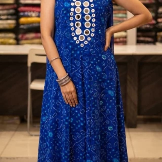 Royal Blue with white detailing Anarkali Kurta set with dupatta