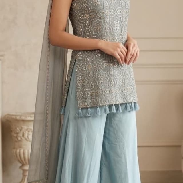 Dusty blue, slate grey, silver accents Sharara Set