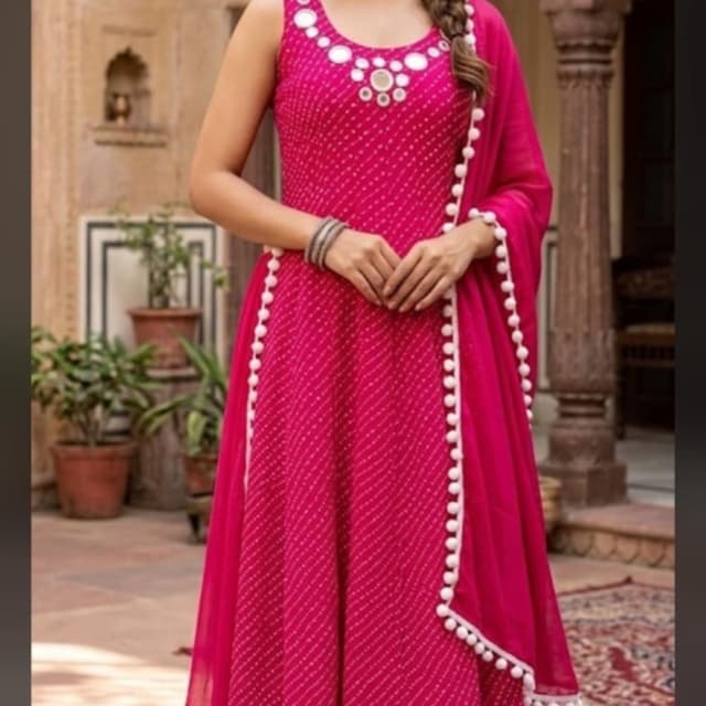 Magenta pink with white accents Kurta set with dupatta