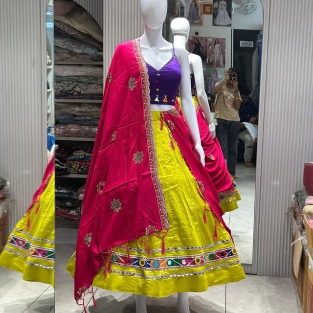Bright yellow, hot pink, and royal purple with multi-colored accents Lehenga Choli