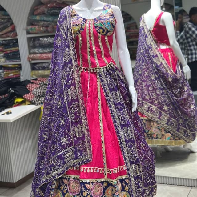 Hot pink, deep royal purple, gold, and multi-color floral accents Lehenga Choli