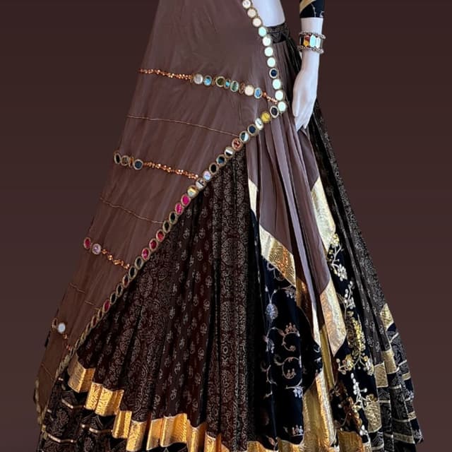 Black, Brown, Gold, Multicolored mirrors Lehenga Choli