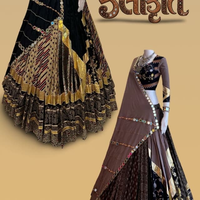 Black, Gold, Brown, Maroon, Multicolored accents Lehenga Choli