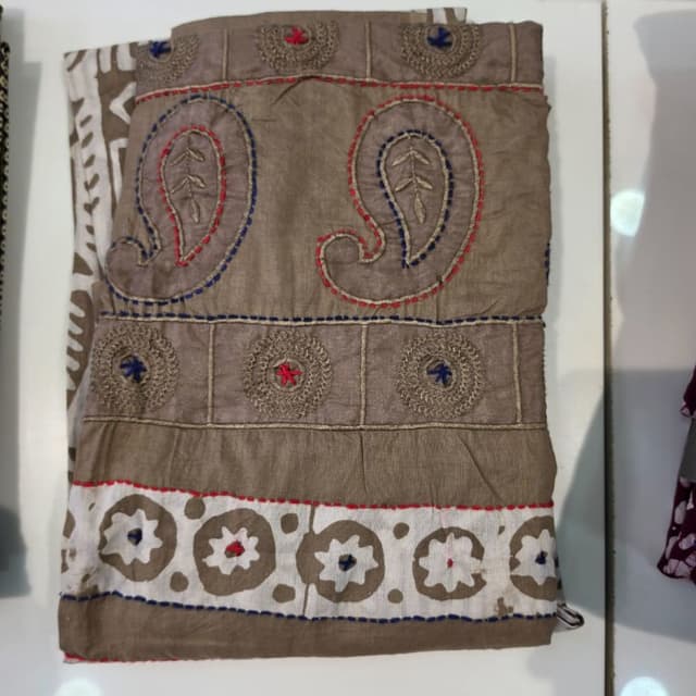 Taupe, Brown, White, Red, Blue Dress Material or Stole
