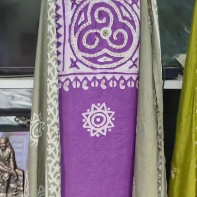 Purple, White, Greyish-Taupe Dress Material (Suit piece)