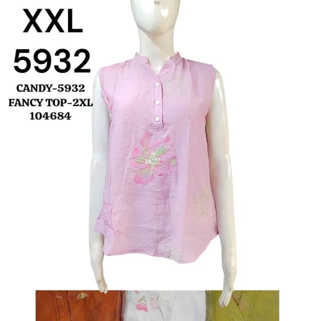 Light pink base with pink and green floral embroidery Sleeveless top