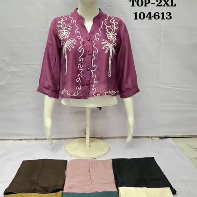 Deep Plum with white threadwork Crop Top