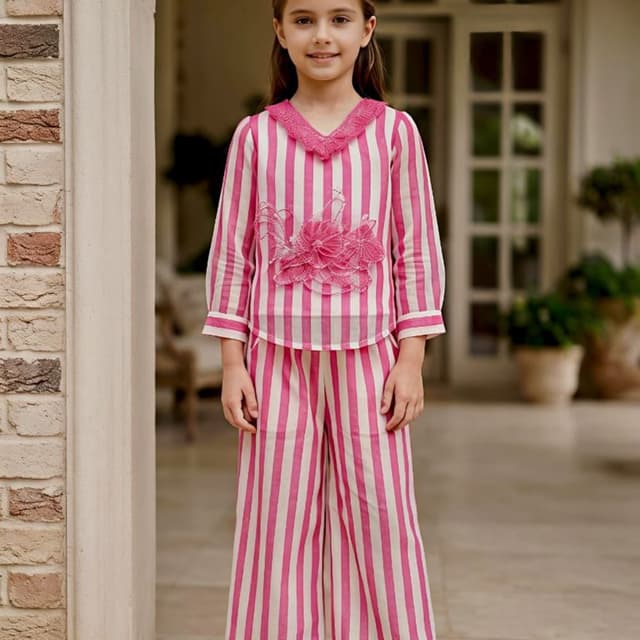 Pink and Off-white Co-ord set (top and trousers)