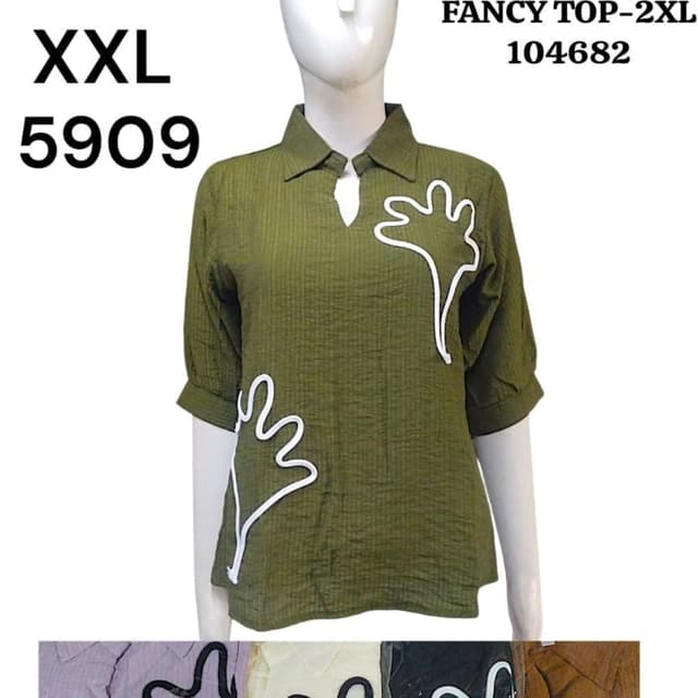 Olive green with white contrast detailing Fancy Top