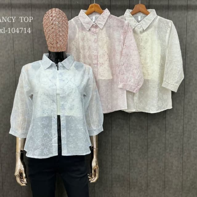 Pastel shades including light blue, dusty pink, and cream Shirt