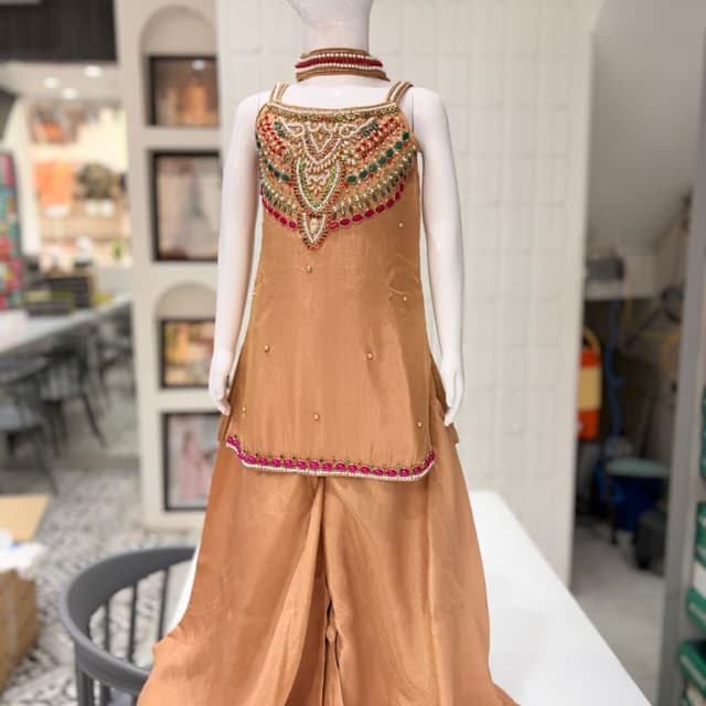 Golden, Pink, Green, White Sharara Set
