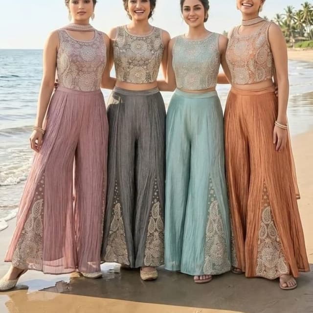 Mauve, Grey, Mint Green, Peach Co-ord set with crop top and palazzos