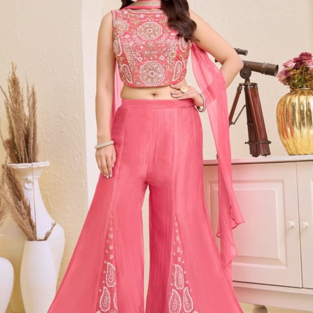 Pink, Gold, and Off-white accents Sharara Set