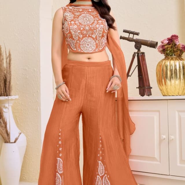 Burnt Orange, Copper, Off-white Co-ord set with Dupatta