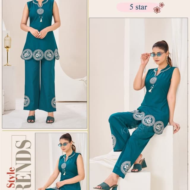 Teal/Peacock Blue Co-ord Set (Kurta and Pants)