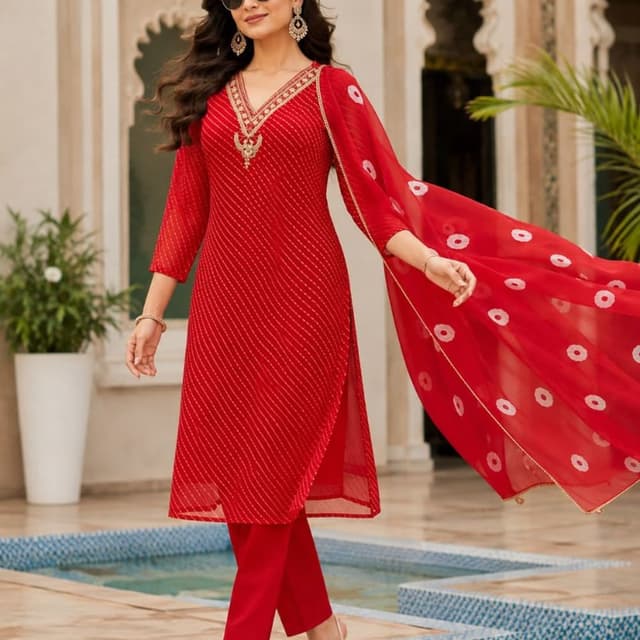 Vibrant Red with Gold accents Salwar Kameez Set