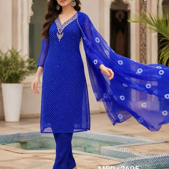 Royal Blue, White Salwar Suit Set