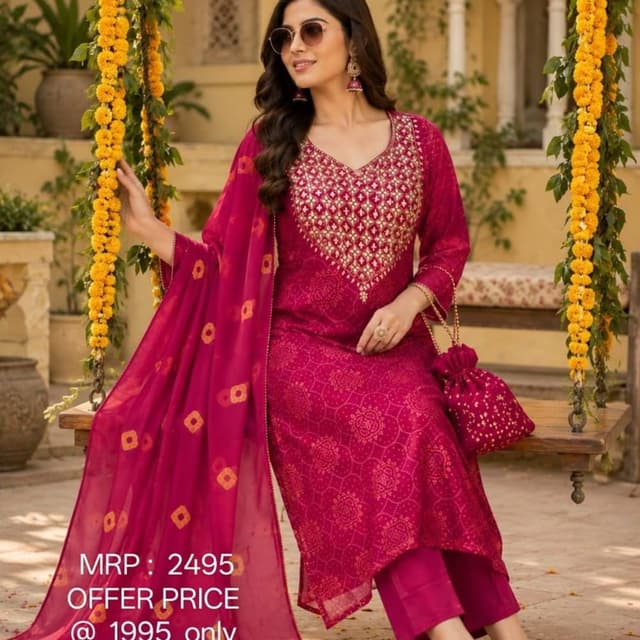 Magenta and Gold Salwar Kameez Set