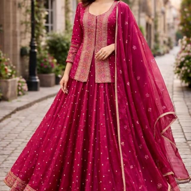 Magenta, Hot Pink, Gold Lehenga Choli