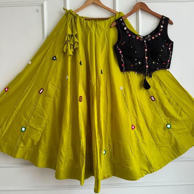 Olive green and black Lehenga Choli