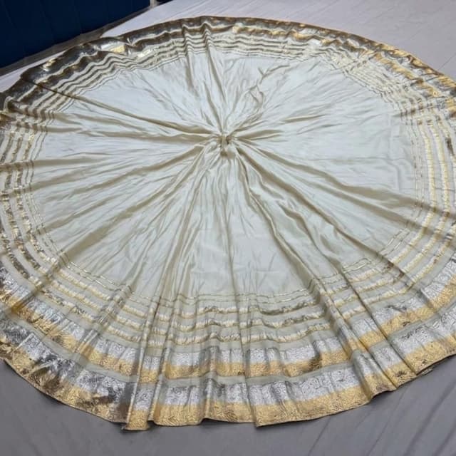 Off-white or cream with metallic gold and silver Lehenga Skirt