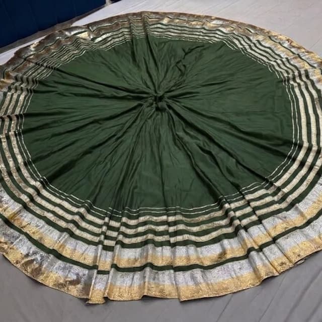 Deep forest green with metallic gold and silver border detailing Lehenga skirt