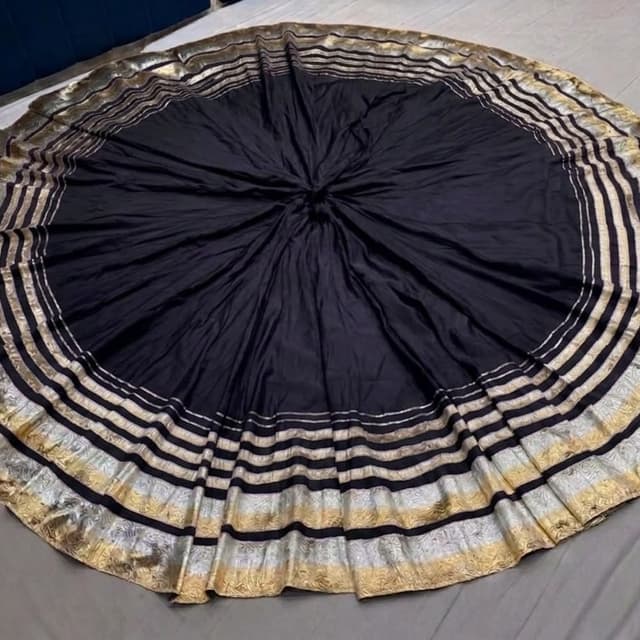 Black with Gold and Silver metallic accents Lehenga Skirt