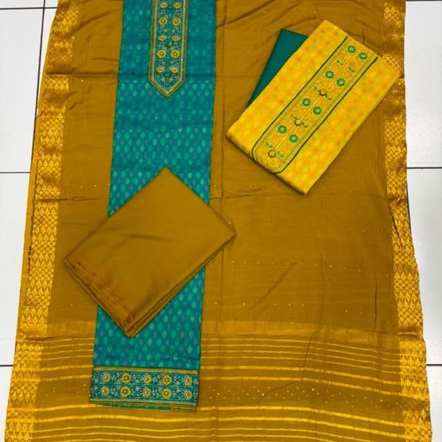 Mustard Yellow, Teal Green Salwar Kameez Suit Material
