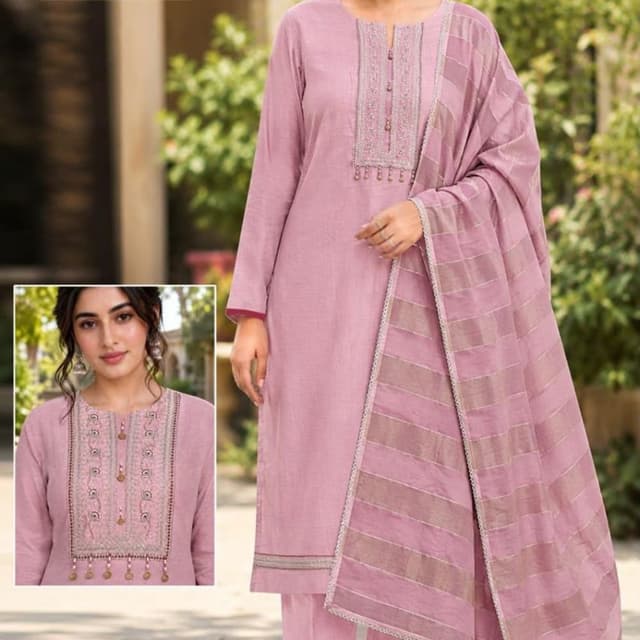 Dusty pink/mauve with silver-toned accents Salwar Kameez Suit Set