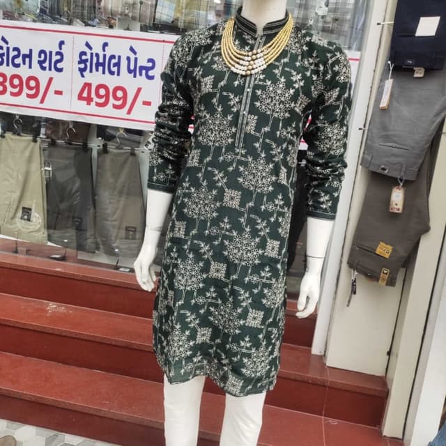 Dark green with white print Kurta