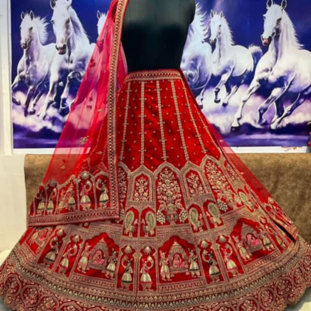 Deep Red, Gold Lehenga Choli