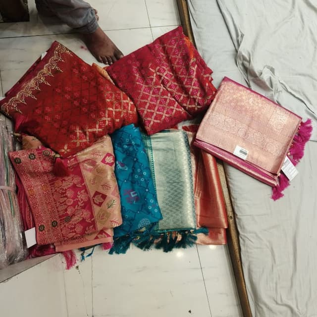 Red, Gold, Pink, Teal, Silver, Copper Saree