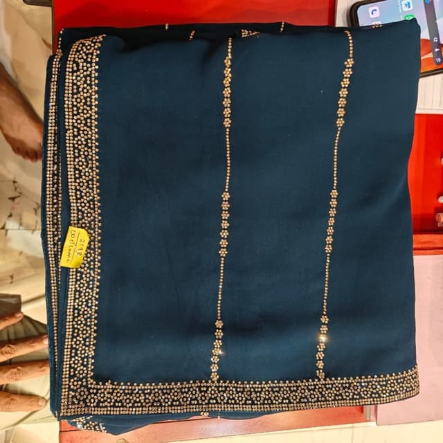 Teal, Gold Saree