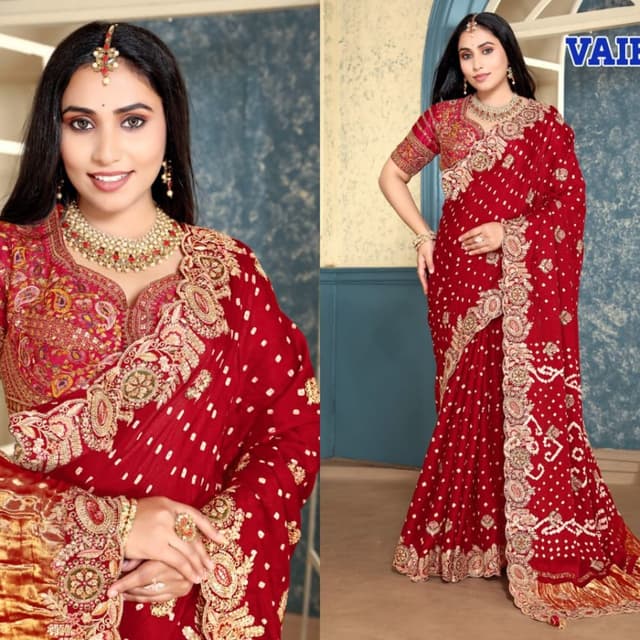 Deep Red, Gold Saree