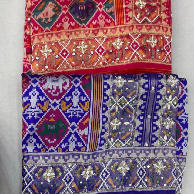 Red, Royal Blue, Orange, Pink, Green, Gold Saree