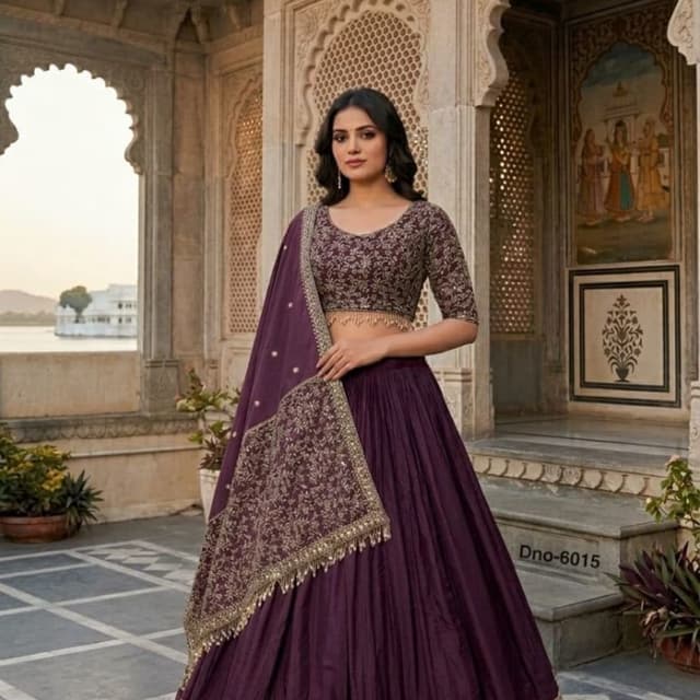 Deep Plum, Purple, and Metallic Gold Lehenga Choli