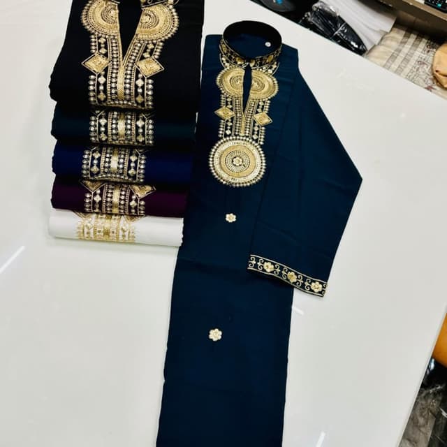 Black, Navy Blue, Royal Blue, Maroon, White, with Gold accents Kurta