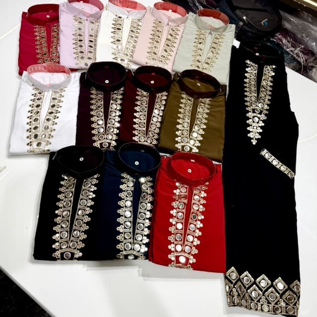 Multi-colored options including White, Black, Red, Navy Blue, Maroon, Olive Green, and Pastel Pink Kurta