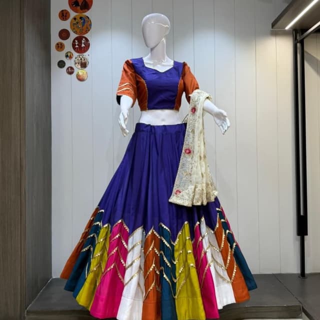 Royal Blue, Orange, Mustard Yellow, Hot Pink, White, Teal Lehenga Choli