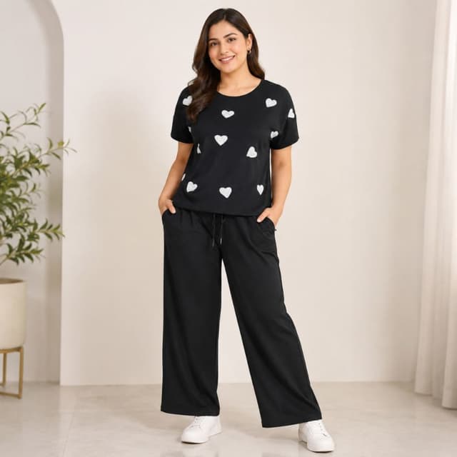 Black base with white heart prints Loungewear set