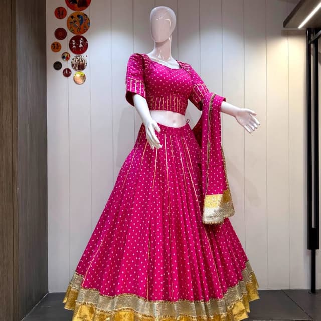 Hot Pink and Gold Lehenga Choli