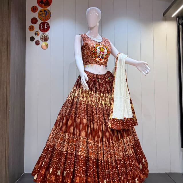 Rust brown, cream, orange, and multi-colored accents Lehenga Choli