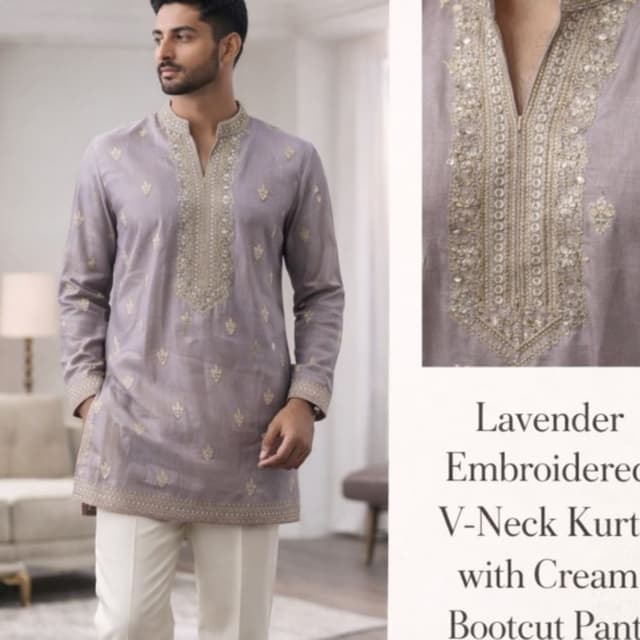Lavender and Gold Kurta with Pants