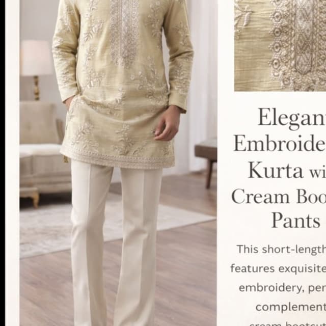 Beige and cream Kurta with bootcut pants