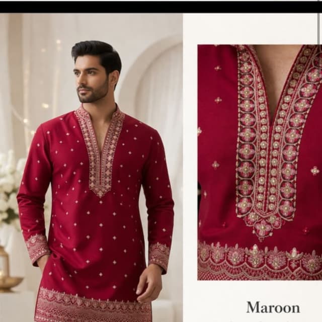 Maroon, Gold, Pink, Cream Kurta Set