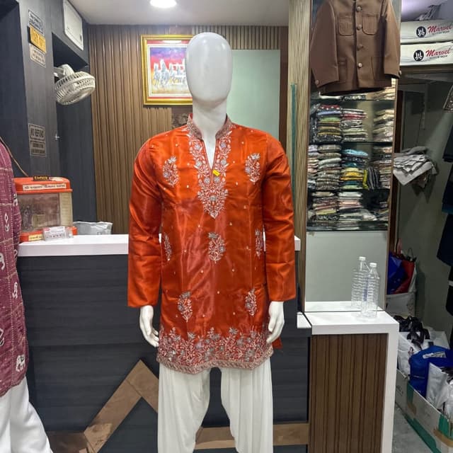Burnt Orange and Off-White Kurta with Dhoti/Salwar