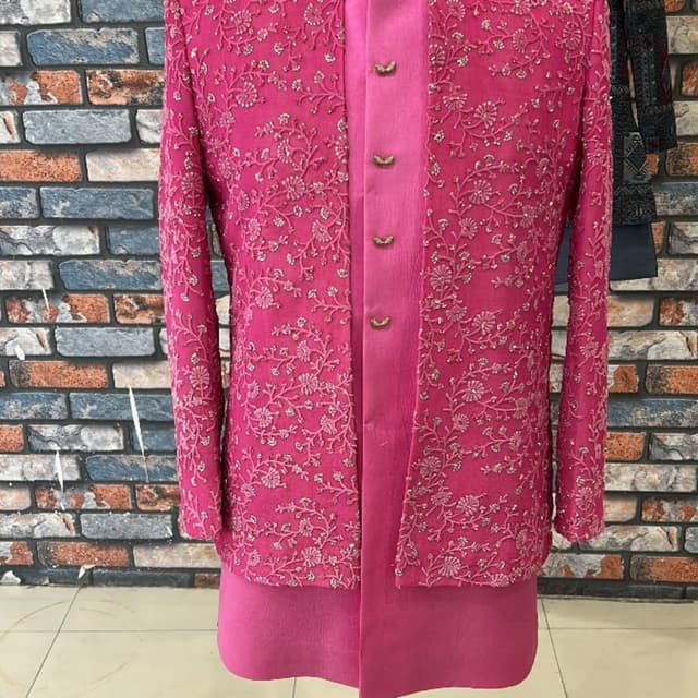 Hot pink, gold accents Indo-Western Sherwani Jacket