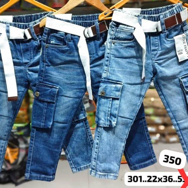 Blue denim, white strap Cargo jeans